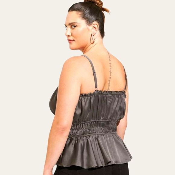 NEW Torrid Plus Size Peplum Satin Square Neck Crop Cami In Dark Silver. - Picture 8 of 15